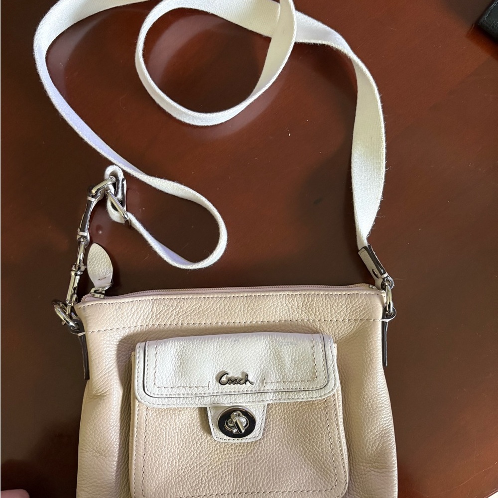 Coach Cream Leather Crossbody Bag with Turn-Lock Pocket